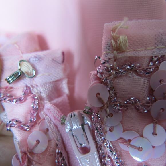 VINTAGE 1970's Formal Ball Gown Size 7 Halter Sequins Tulle Pink Barbie Glam - Picture 7 of 12